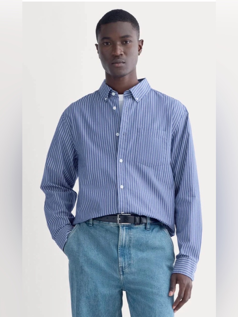New Everlane WASHED POPLIN SHIRT MAZARINE BLUE / OPTIC WHITE Size XL